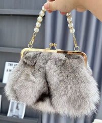 Fluffy Fuzzy Boutique Fur Linked Bag Messenger Chain