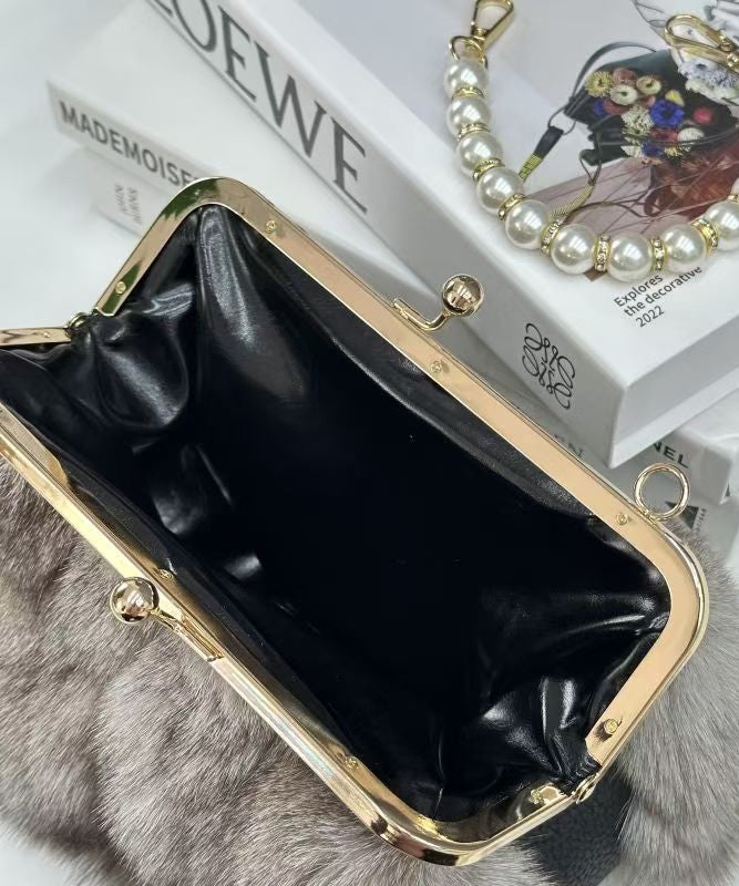 Fluffy Fuzzy Boutique Fur Linked Bag Messenger Chain