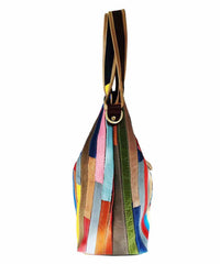 Boutique Striped Colorblock Calf Leather Satchel Bags
