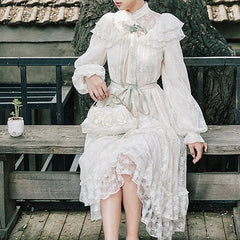 Bozana Romantic Victorian Vintage Lace Cottagecore Dress