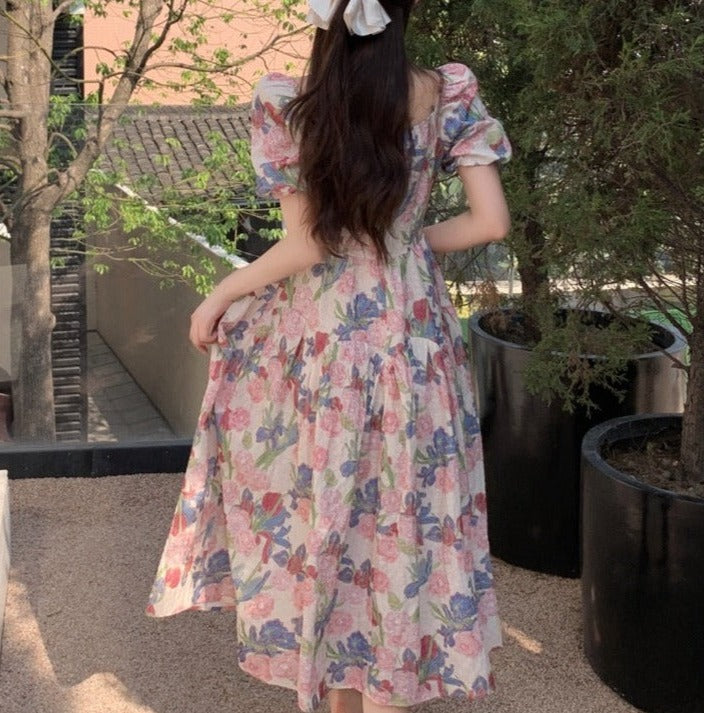 Dalila Floral Pearl Decorated Vintage-Inspired Dress
