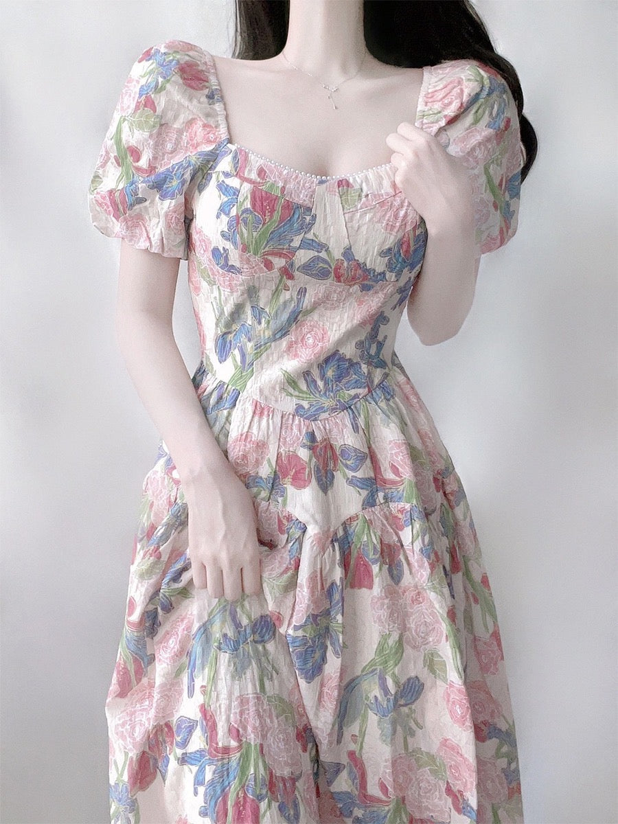 Dalila Floral Pearl Decorated Vintage-Inspired Dress