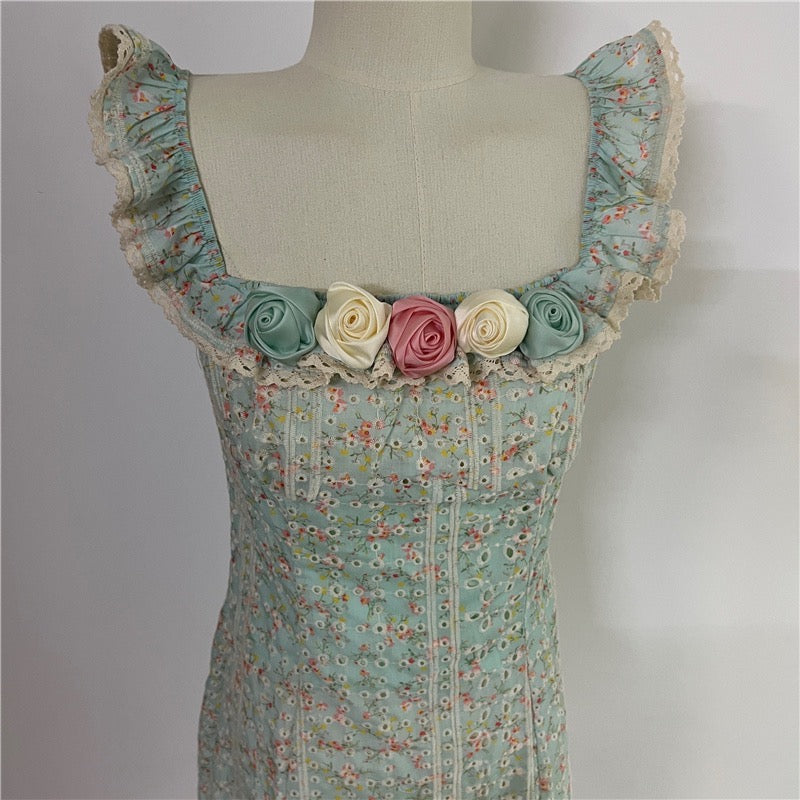 Lotus Rose Garden Fitted Cottagecore Dress