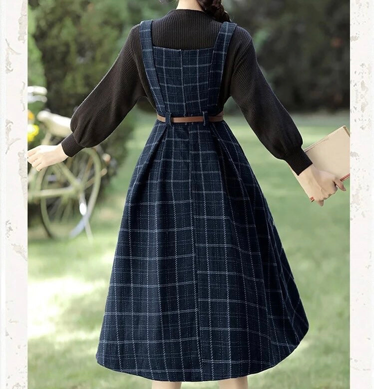 Conjunto de 2 piezas de vestido de lana a cuadros de la Academia oscura de Forest Witch