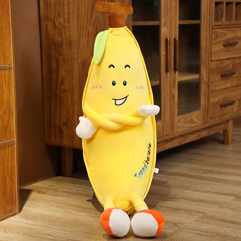 Cartoon Sports Big Banana Long Pillow Cross Stitch Doll Plush Toy Soft Cushion Kids Birthday Gift Home Decoration 80-135cm