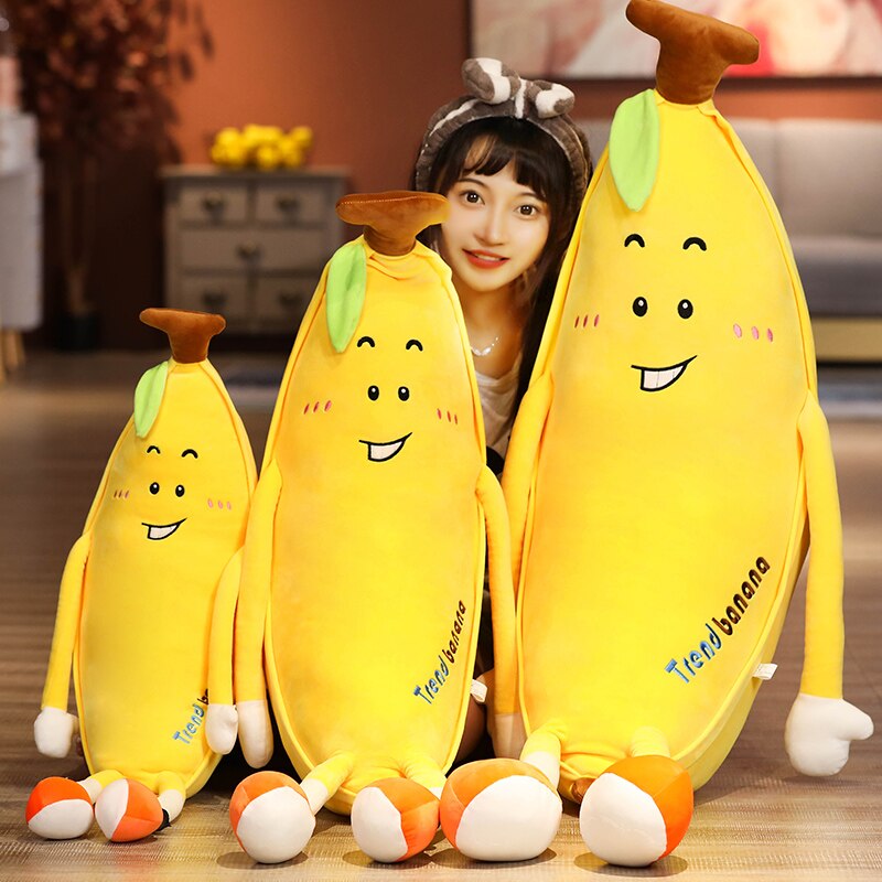 Cartoon Sports Big Banana Long Pillow Cross Stitch Doll Plush Toy Soft Cushion Kids Birthday Gift Home Decoration 80-135cm