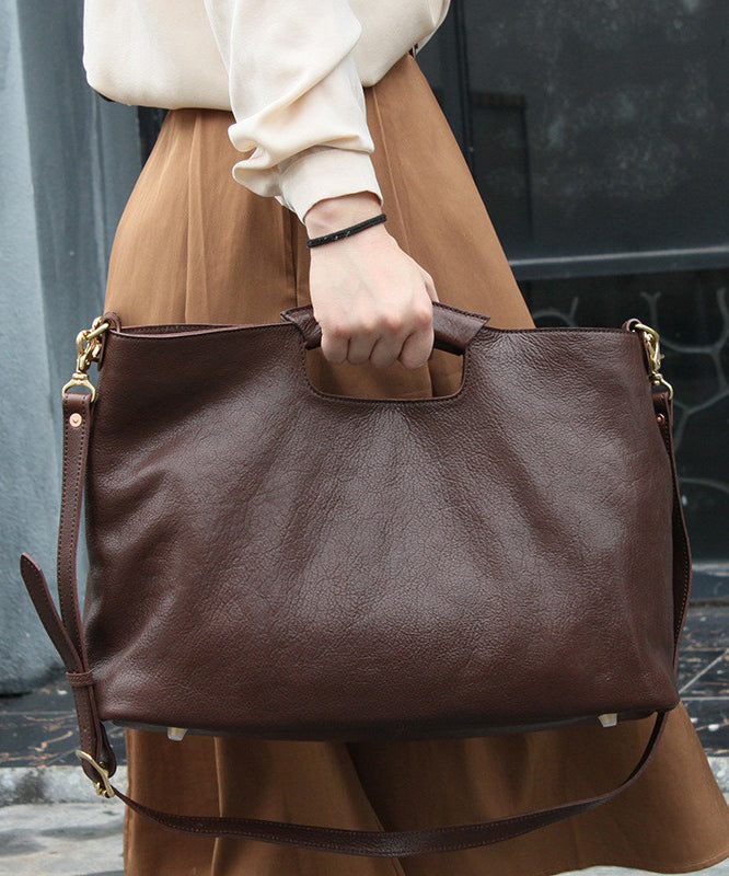 Casual Coffee Calf Leather Satchel Bags