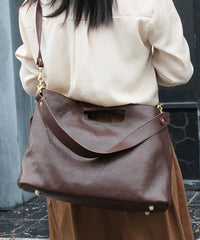 Casual Coffee Calf Leather Satchel Bags