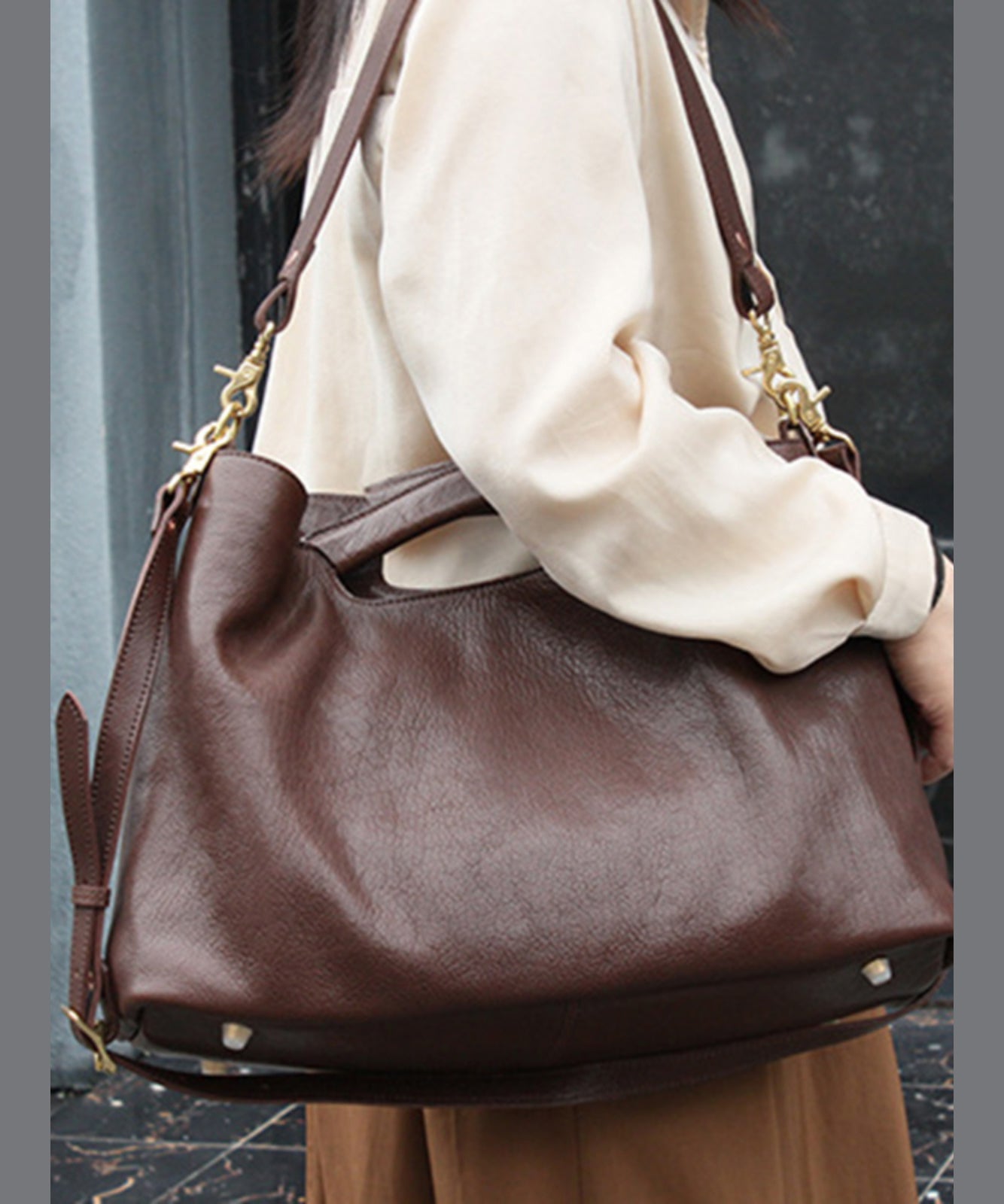 Casual Coffee Calf Leather Satchel Bags
