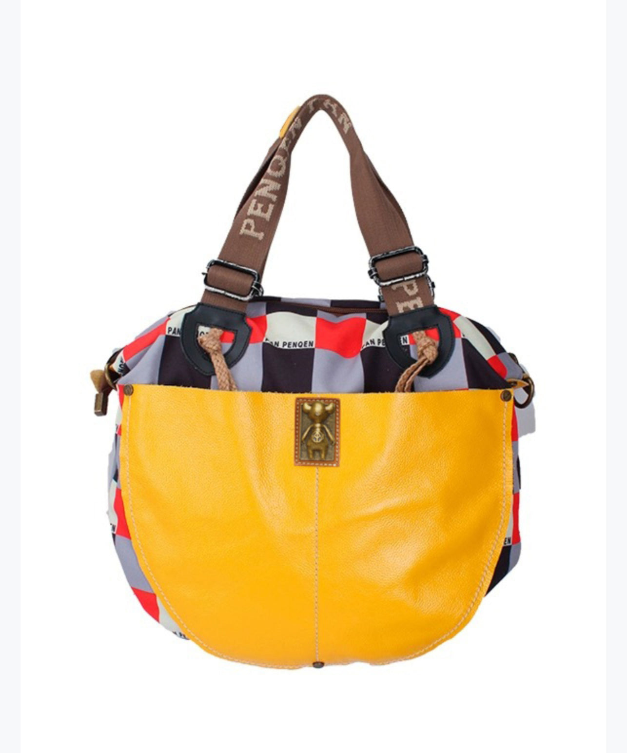 Casual High-Capacity Cowhide Patchwork Canvas Satchel Bags