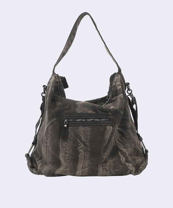 Casual Large Capacity Coffee Calf Leather Patchwork Canvas Satchel Bags