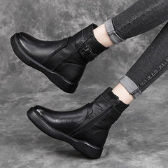 Casual Plush Lining Leather Boots