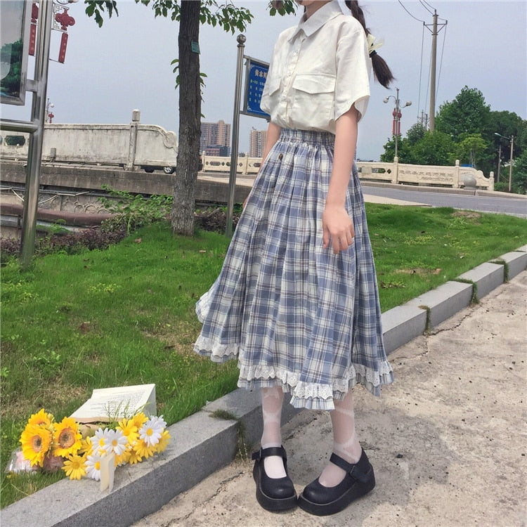 Celeste Plaid Cottagecore Mori Girl Skirt