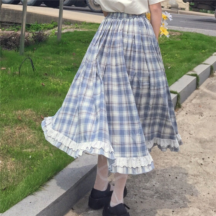 Celeste Plaid Cottagecore Mori Girl Skirt