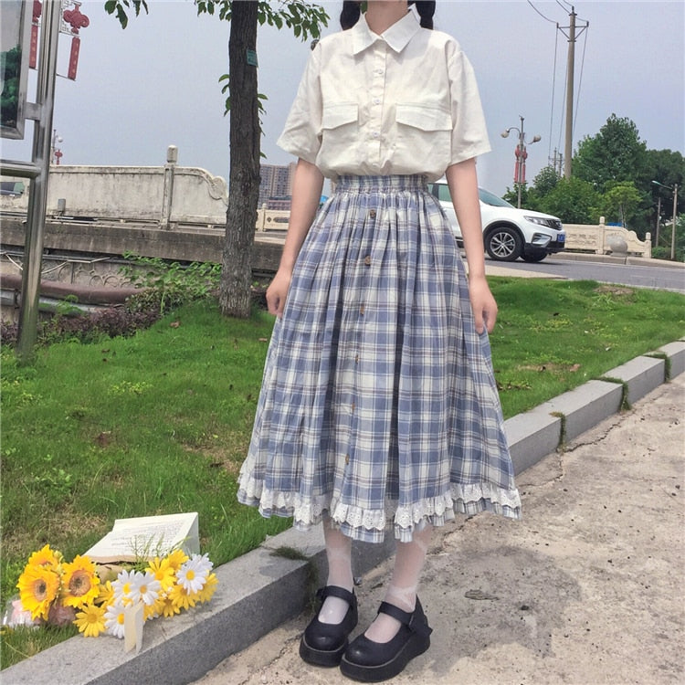 Celeste Plaid Cottagecore Mori Girl Skirt