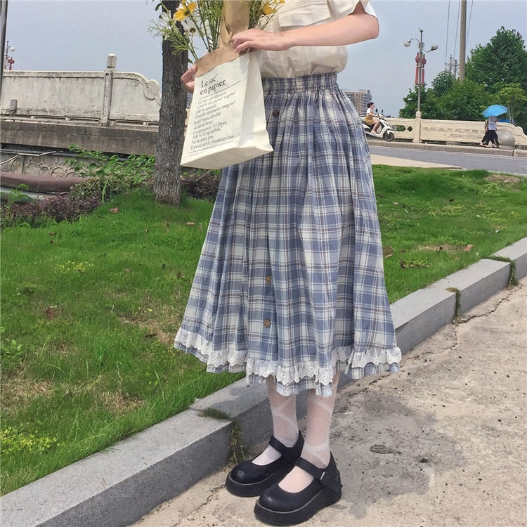 Celeste Plaid Cottagecore Mori Girl Skirt