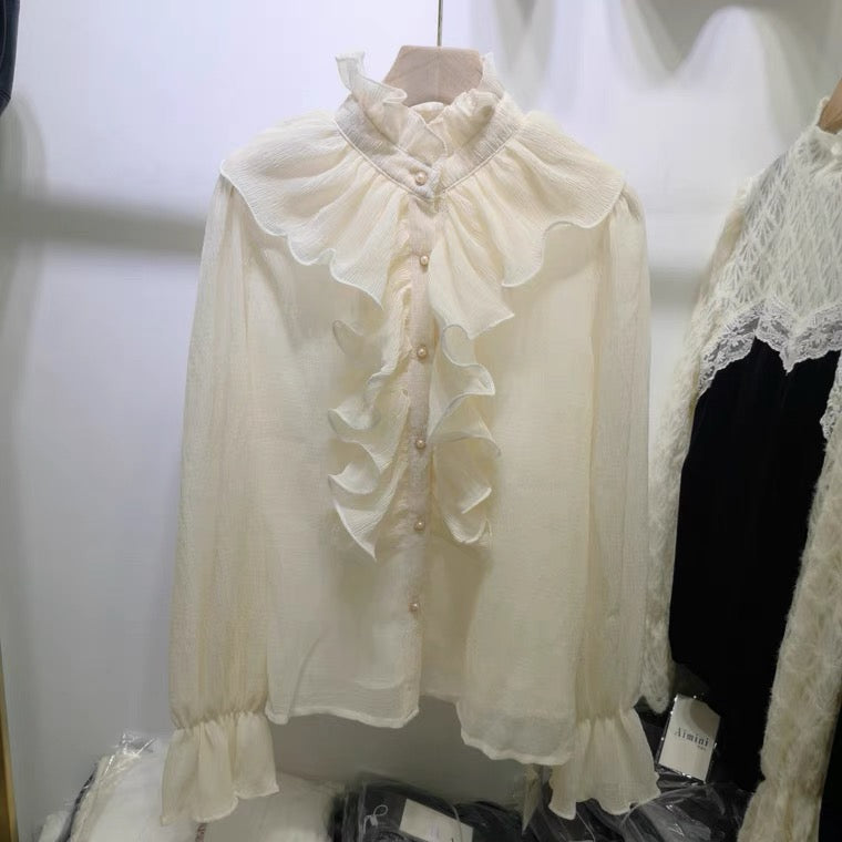 Charmaine Light/Dark Academia Ruffle Shirt
