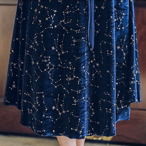 Cosmic Witch Blue Velvet Galaxy Star Dress