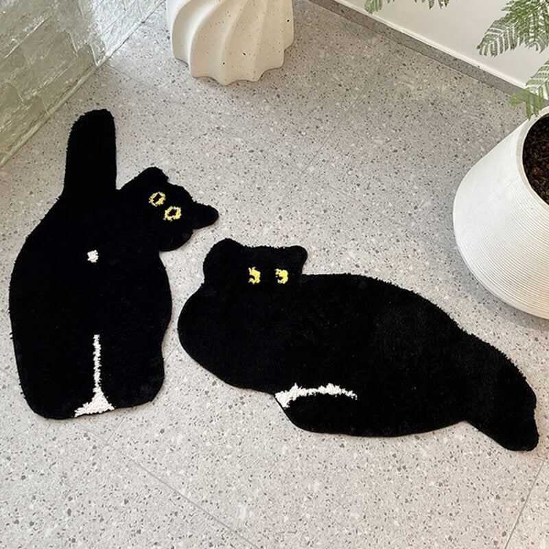 Black Cat Rug Mat Aesthetic Room Decor Carpet