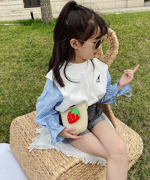 Cute Cartoon Cherry Kids Woven Crossbody Bag