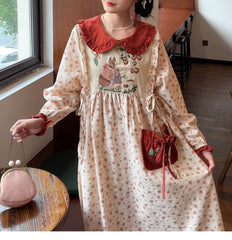 Rabbit's Strawberry Garden Cottagecore Goblincore Dress with Embroidery