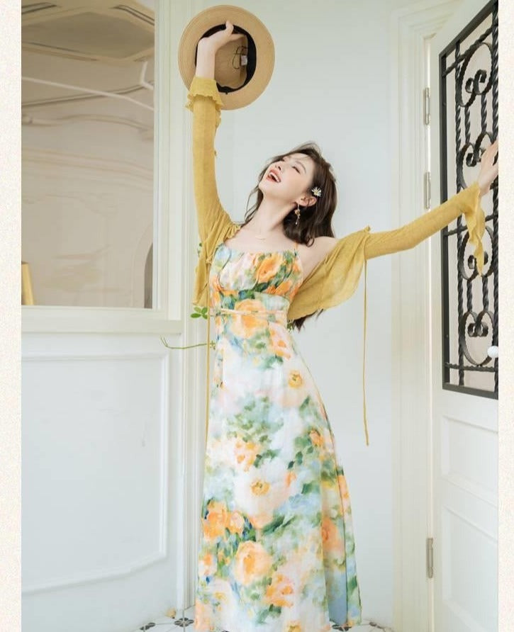 Summer Garden 2-Piece Floral Print Cottagecore Dress Set