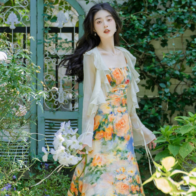 Summer Garden 2-Piece Floral Print Cottagecore Dress Set