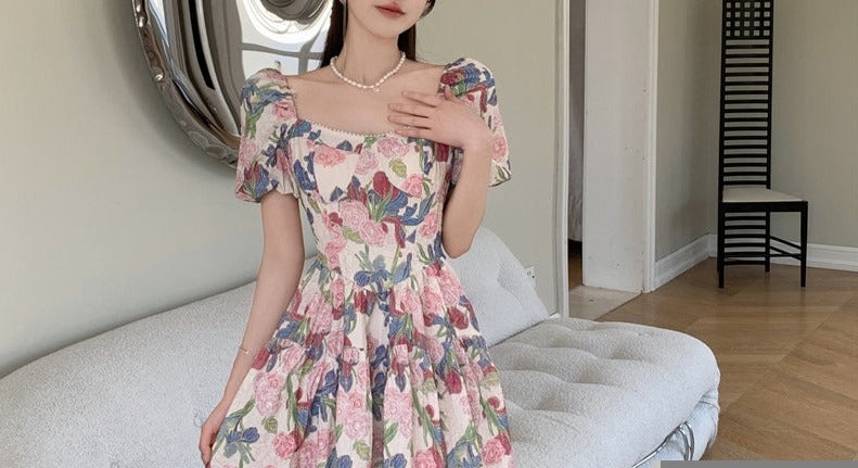 Dalila Floral Pearl Decorated Vintage-Inspired Dress
