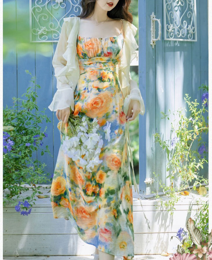 Summer Garden 2-Piece Floral Print Cottagecore Dress Set