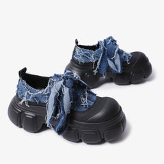 Denim Bubble Sole Front Bow Aesthetic Boots