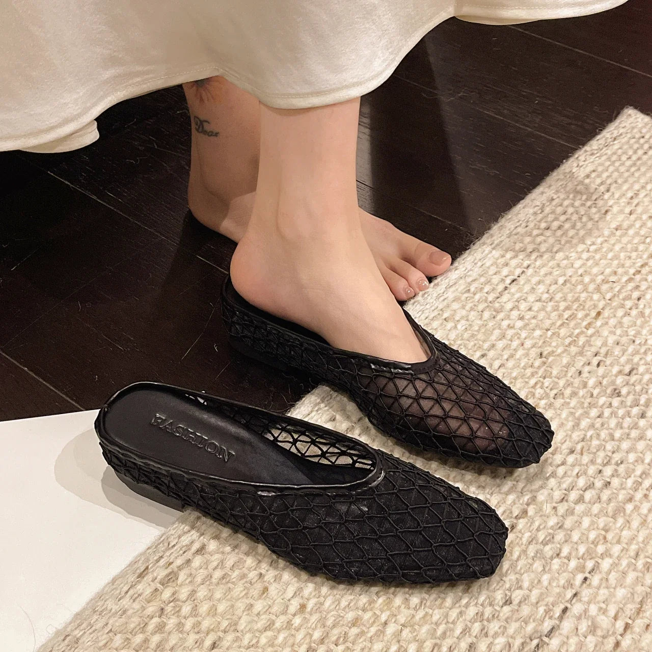 Designer Platform Half Slippers Breathable Hollow Out Slip-On Sandals