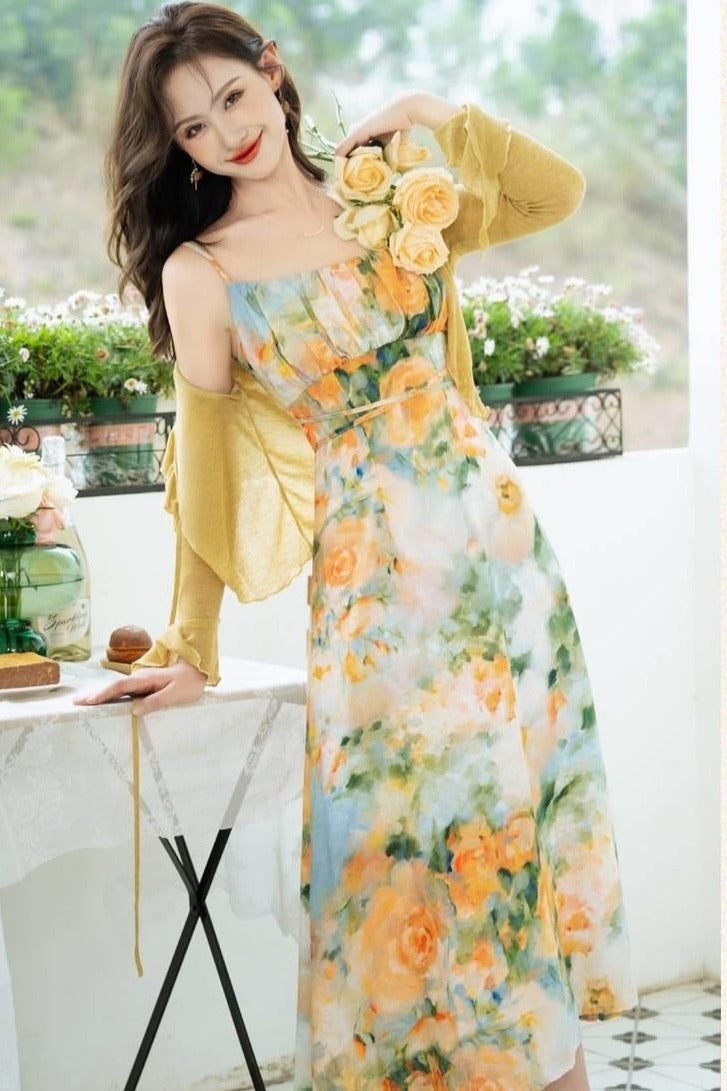 Summer Garden 2-Piece Floral Print Cottagecore Dress Set