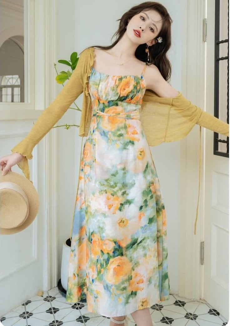 Summer Garden 2-Piece Floral Print Cottagecore Dress Set
