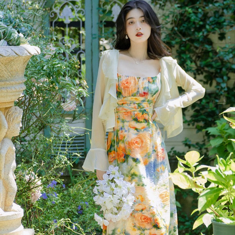 Summer Garden 2-Piece Floral Print Cottagecore Dress Set