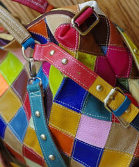European And American Contrasting Plaid Patchwork Rivet Handbag
