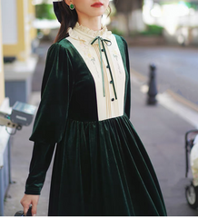 Imogen's Holiday Vintage-style Velvet Dress with Embroidery