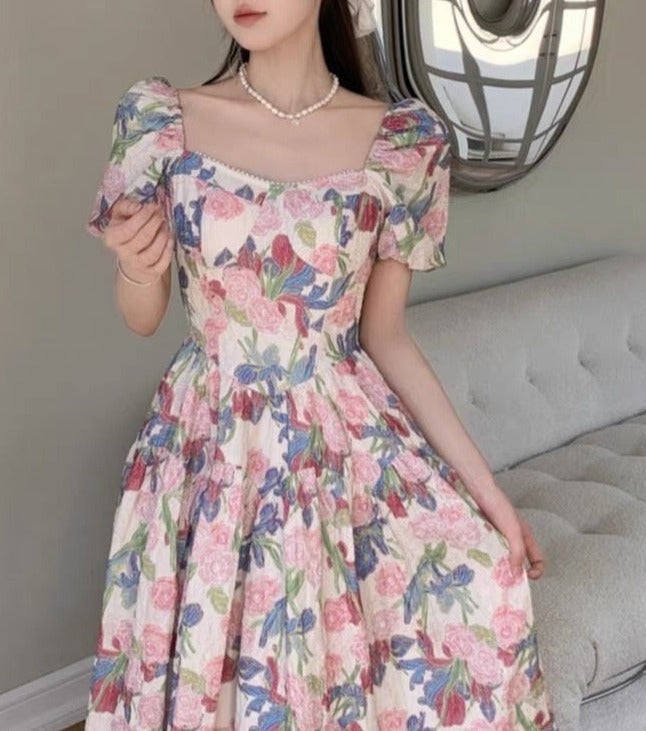 Dalila Floral Pearl Decorated Vintage-Inspired Dress