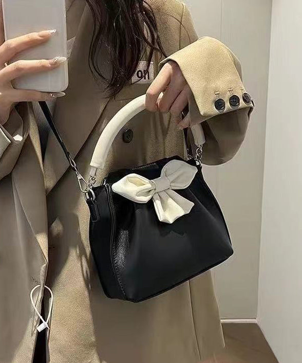Black Bow Patchwork Faux Leather Tote Handbag
