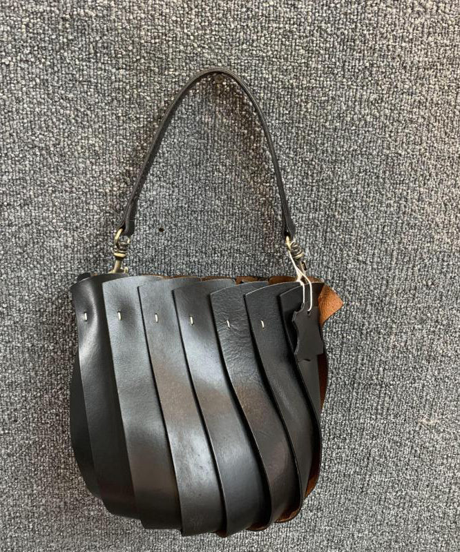 Black Calf Leather Satchel Handbag