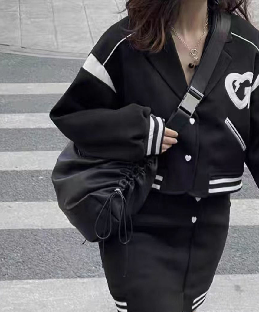 Black Faux Leather Drawstring Messenger Bag