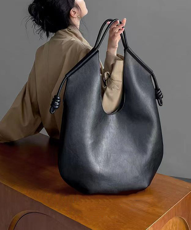 Black Large Capacity Faux Leather Satchel Handbag