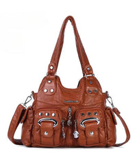 Black Rivet Faux Leather Satchel Handbag