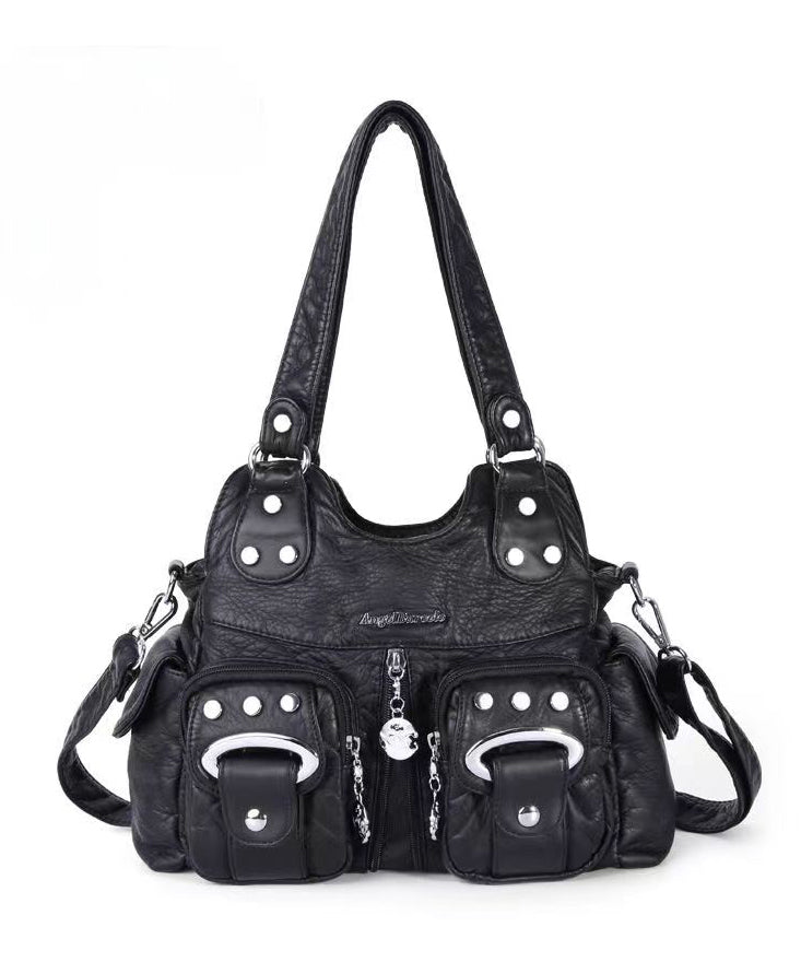 Black Rivet Faux Leather Satchel Handbag