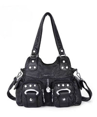 Black Rivet Faux Leather Satchel Handbag