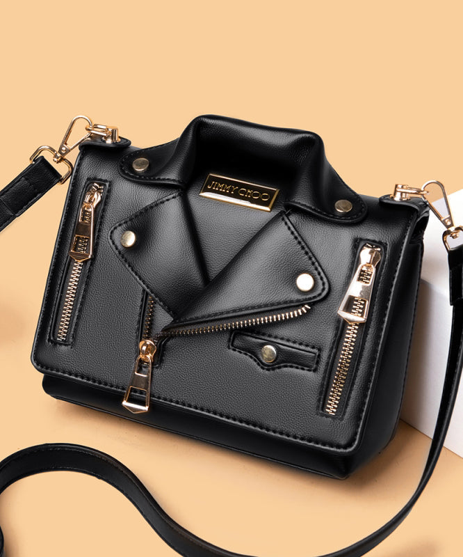 Black Zippered Faux Leather Messenger Bag YR025