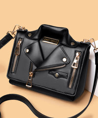Black Zippered Faux Leather Messenger Bag YR025