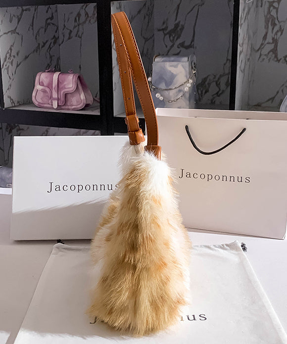 Satchel Brown Fuzzy Versatile Fur Fluffy Handbag