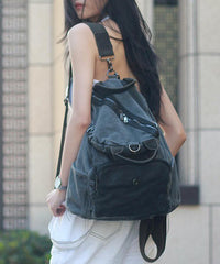 Brown Solid Durable Patchwork Canvas Backpack Bag