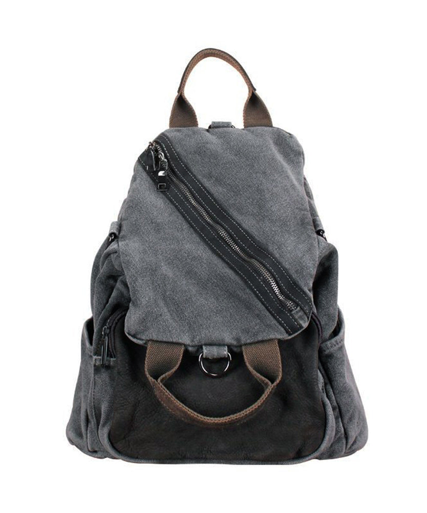 Brown Solid Durable Patchwork Canvas Backpack Bag