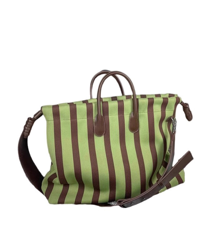 Green Striped Large Bags Leather Faux Shoulder Capacity